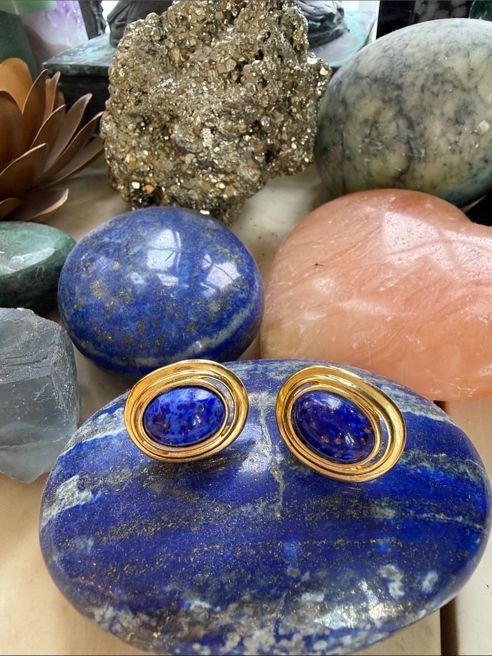 Carolee Gold-Tone Blue Lapis Lazuli Stone Oval Earrings